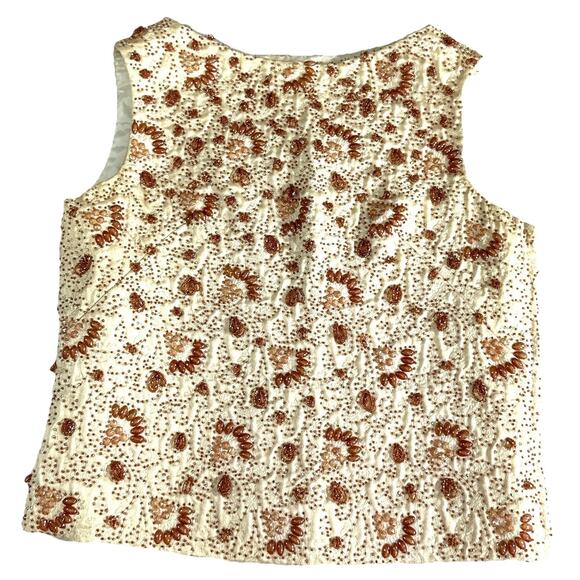 Vintage Alta Moda Elda Italy Thick Beaded Sleeveless Top Vest Ivory Silk Couture - Picture 1 of 7